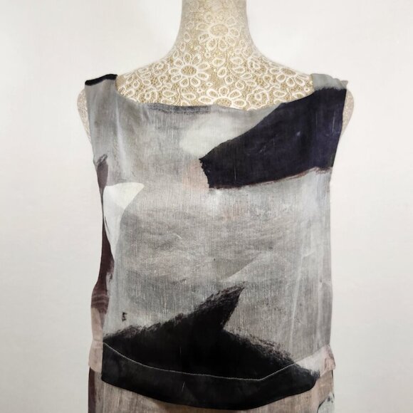 Banana Blue Australia Women's Size M Gray Silk Linen Blend Sleeveless Dress Art - Picture 2 of 15